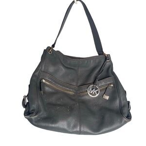 Michael Kors Hobo Shoulder Bag - Gray Gunmetal Pebbled Leather w/ MK Charm*Read-